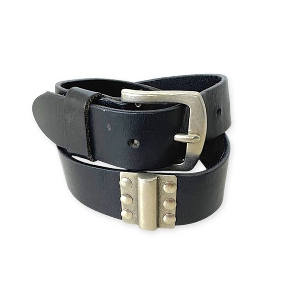 Vintage Accessories - Vintage Black Y2K Grunge Studded Real Leather Belt Punk Rock Goth Size 30